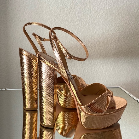 New Aquazzura Sinner Snake-Embossed Metallic Leather Sandals 38.5 $875 - Picture 7 of 11